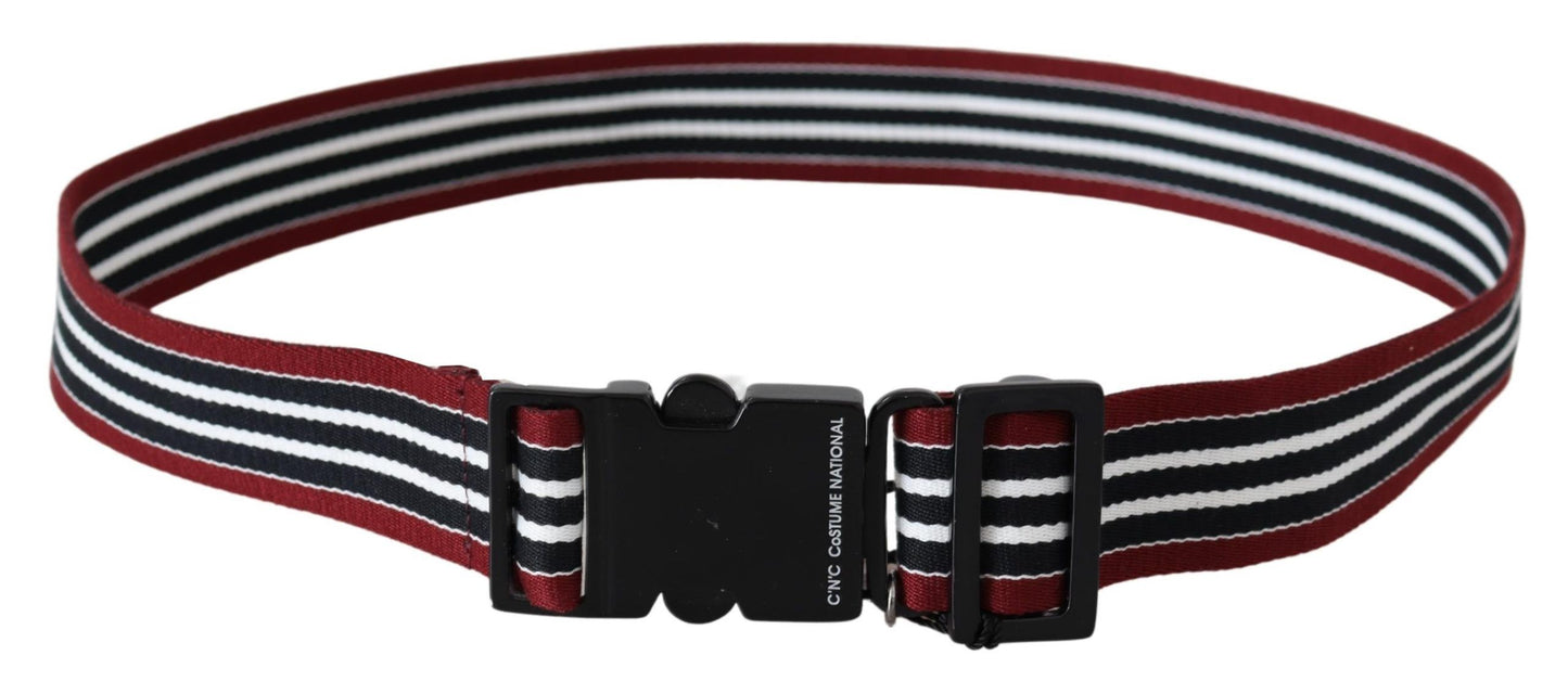 Costume National Maroon Black Stripe Silver Black Buckle Belt