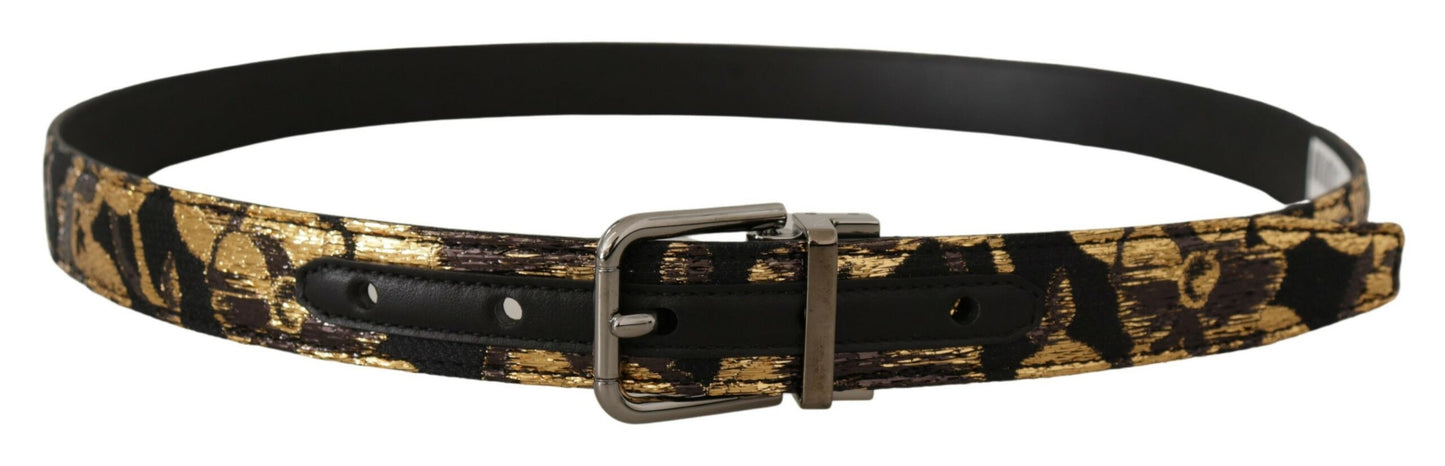 Dolce & Gabbana Multicolor Jacquard Leather Logo Metal Buckle Belt
