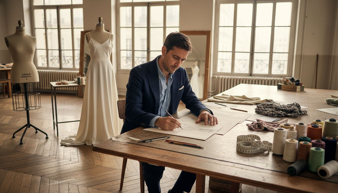 Fashion designer sketching in sunlit atelier