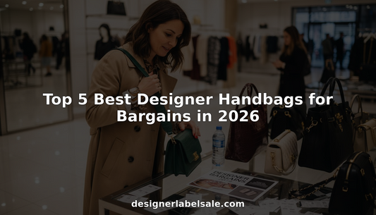 Woman shopping designer handbags at outlet sale