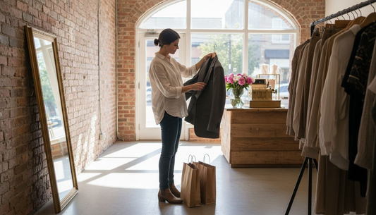 Woman browsing inside designer boutique shop