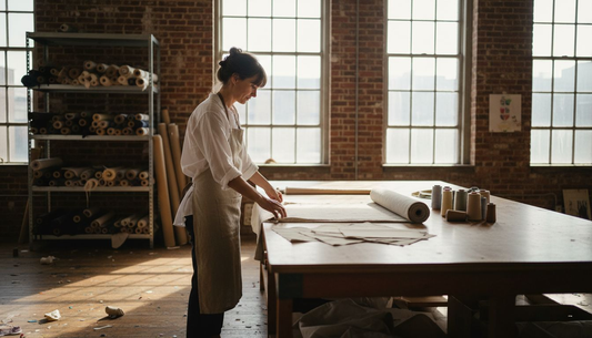 Designer working in sustainable fashion studio