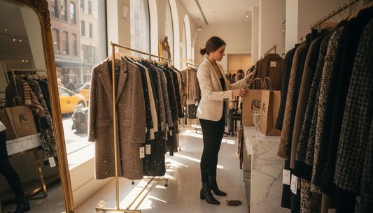 Woman shopping at luxury fashion boutique