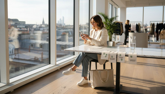 Woman shopping for sustainable luxury brands