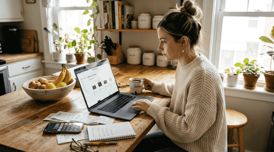 Woman shopping designer sales checking final prices