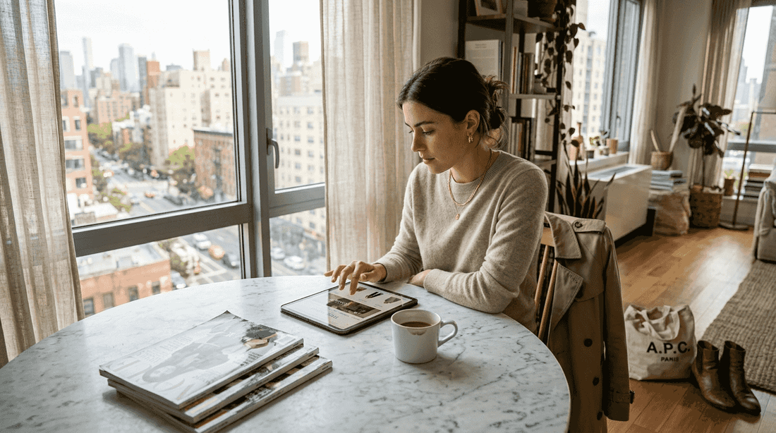 Woman browsing designer resale platforms