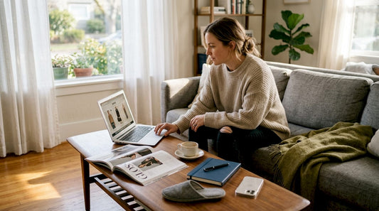 Woman shopping online for designer fashion in 2026