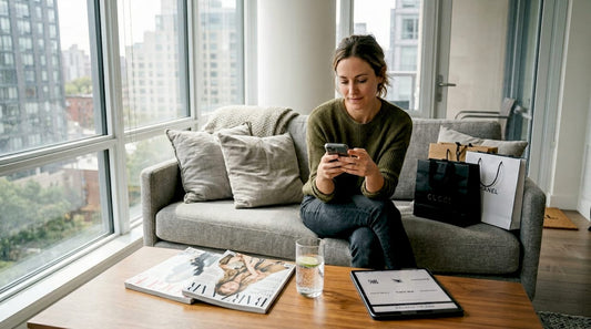 Woman shopping for discounted designer luxury