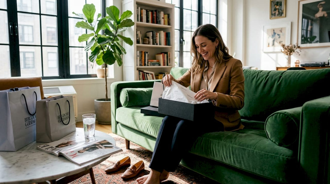 Woman unboxing luxury delivery at home