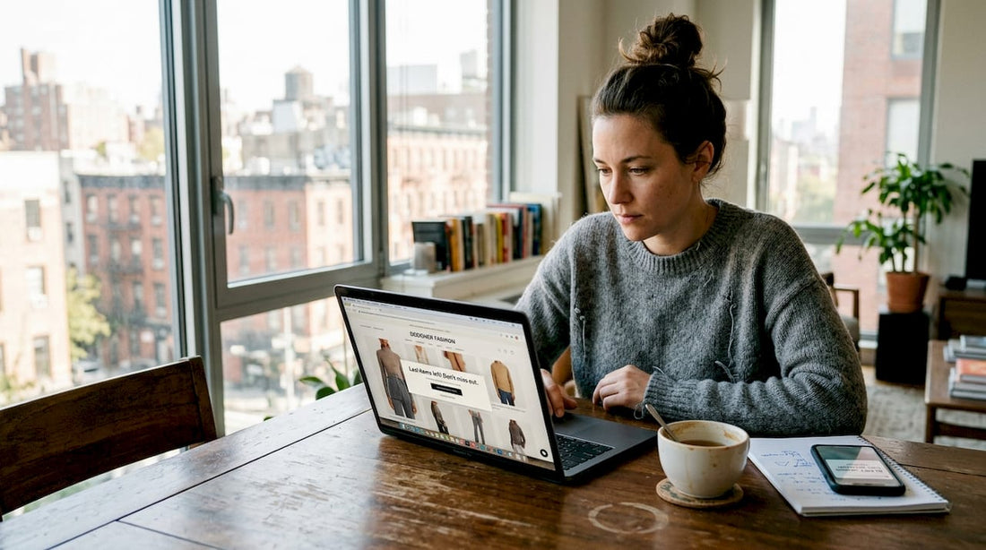 Woman shopping limited edition fashion online