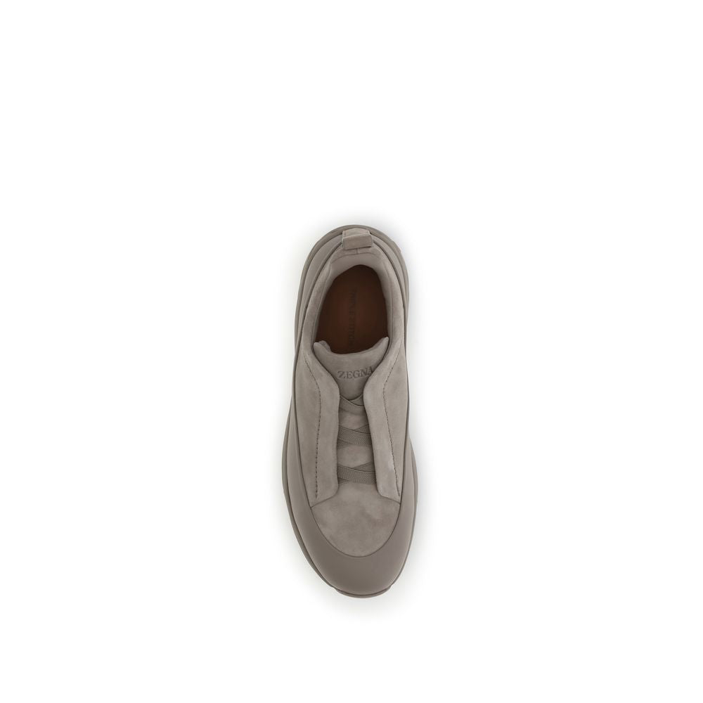 ZEGNA Beige Calf Leather Bos Taurus Athletic Sneakers