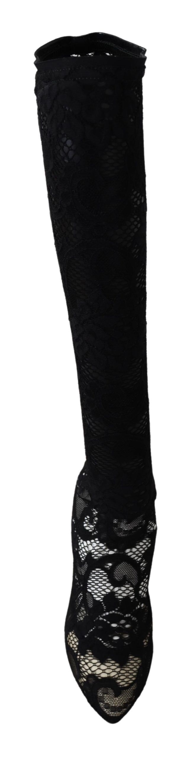 Dolce & Gabbana Black Taormina Lace Socks Boots Shoes Pumps