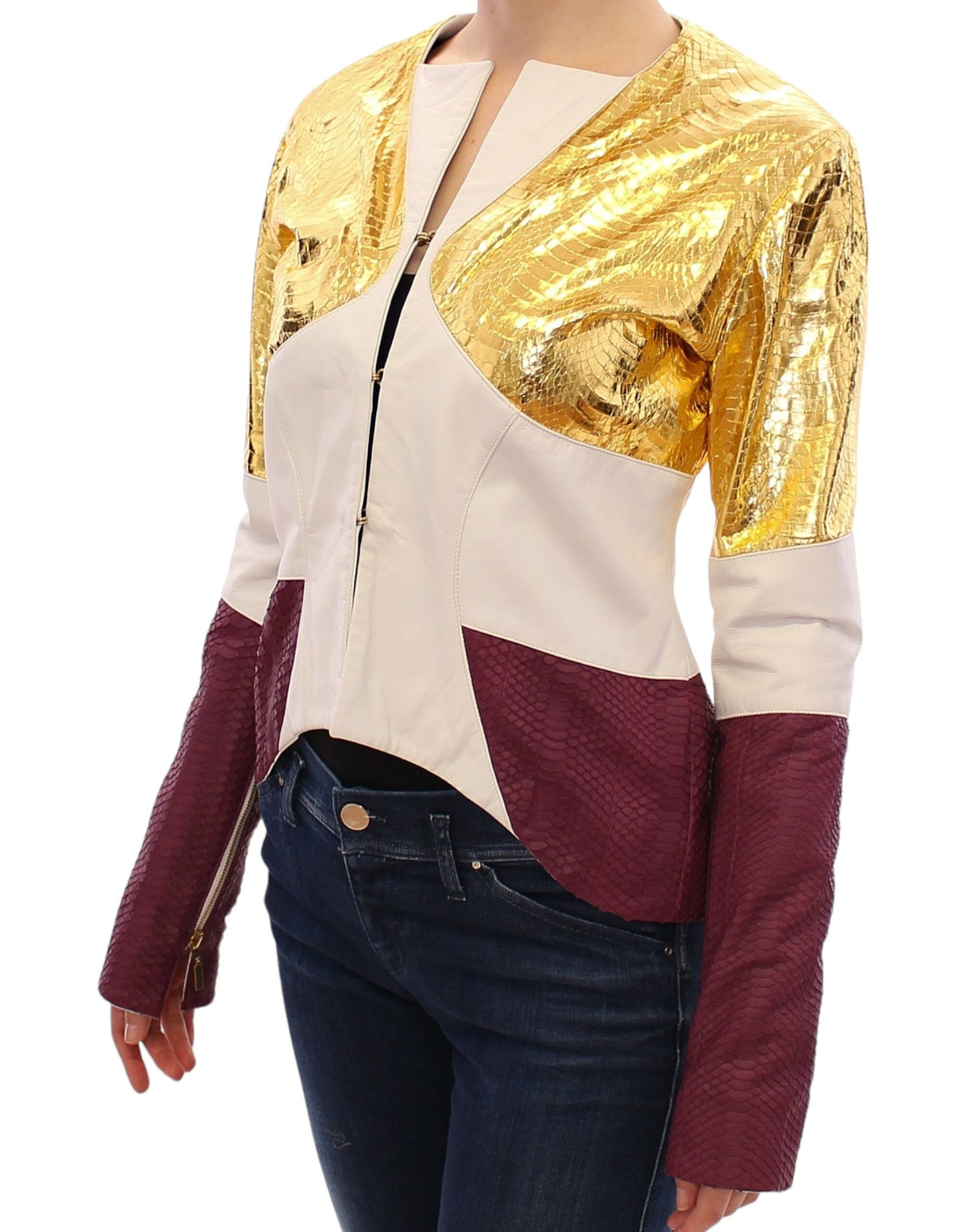 Vladimiro Gioia Elegant Metallic Croc Print Leather Jacket