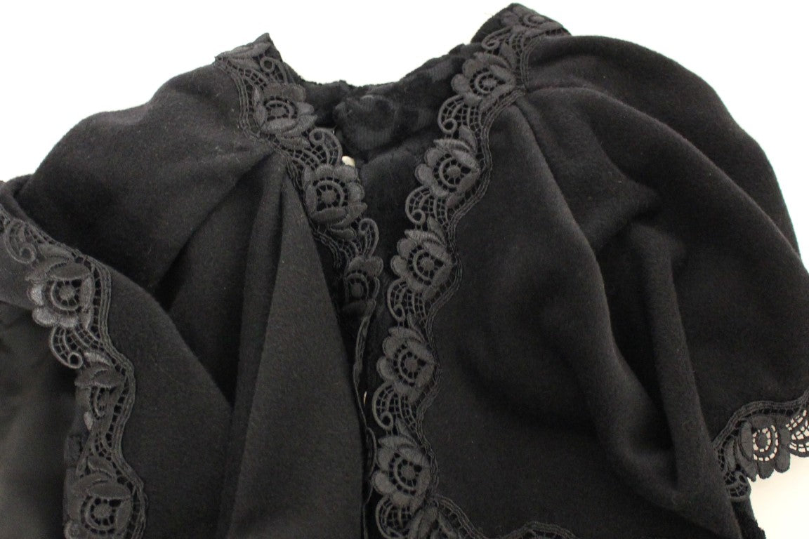 NOEMI ALEMÁN Elegant Black Brocade Cape Coat Jacket