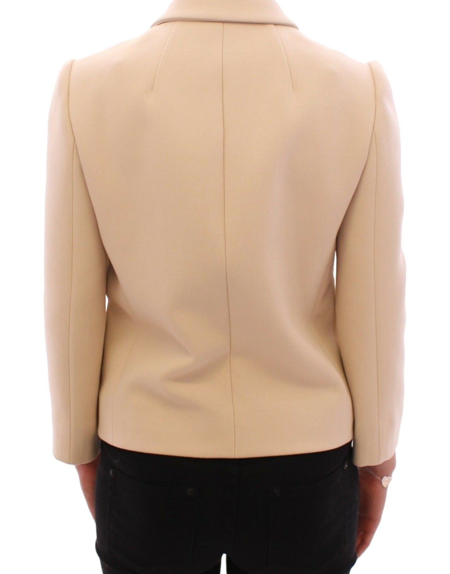 Dolce & Gabbana Elegant Beige Wool-Blend Jacket with Gold Accents