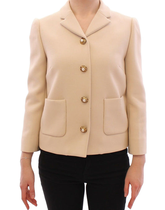 Dolce & Gabbana Elegant Beige Wool-Blend Jacket with Gold Accents