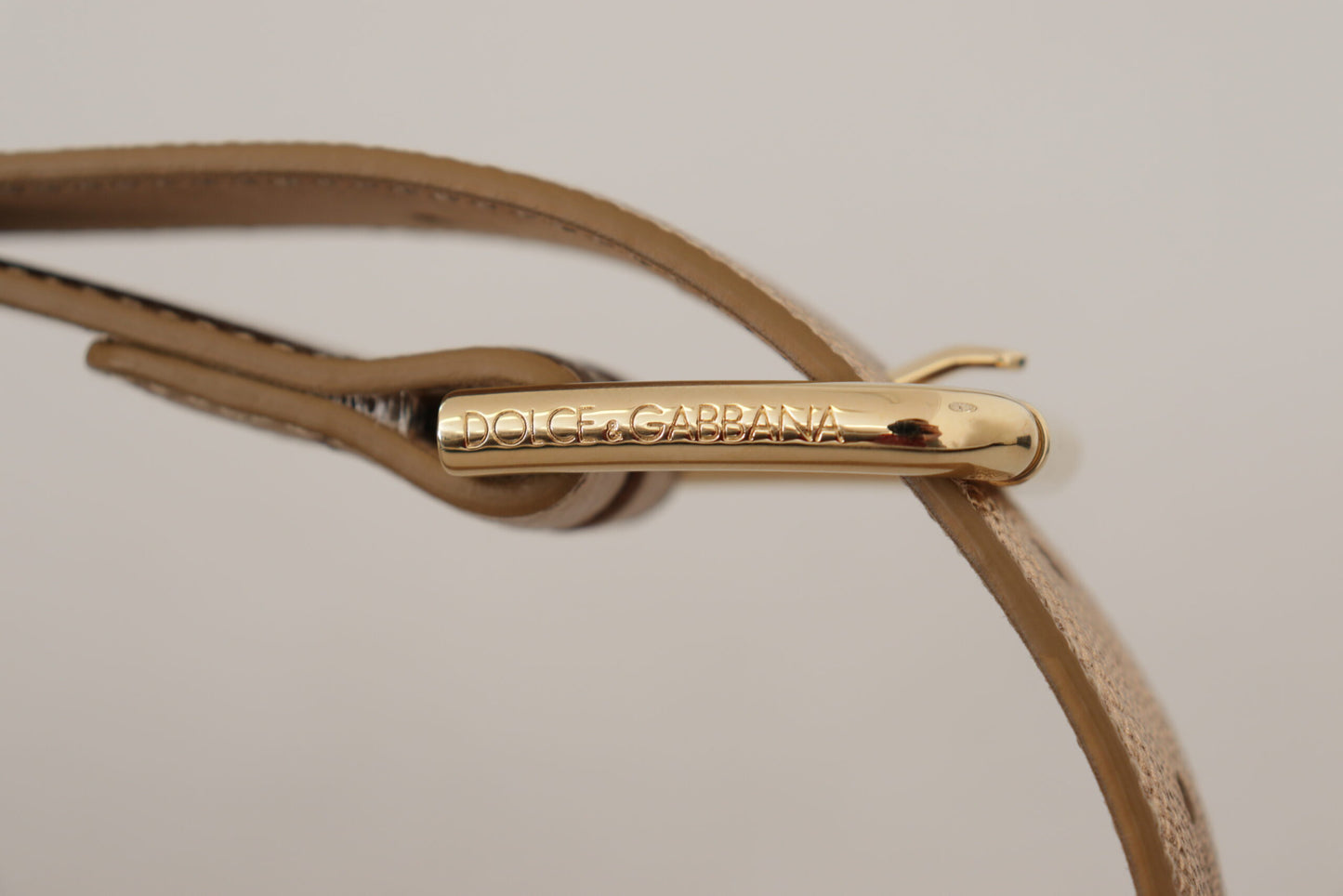 Dolce & Gabbana Rose Gold Leather Metallic Tone Metal Buckle Belt