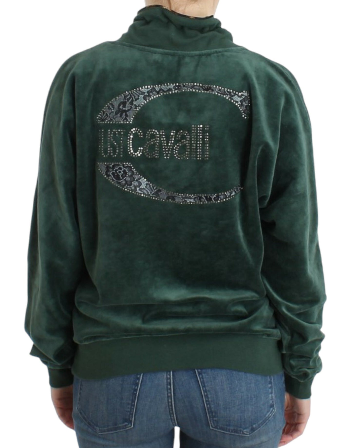Cavalli Green velvet cotton sweater