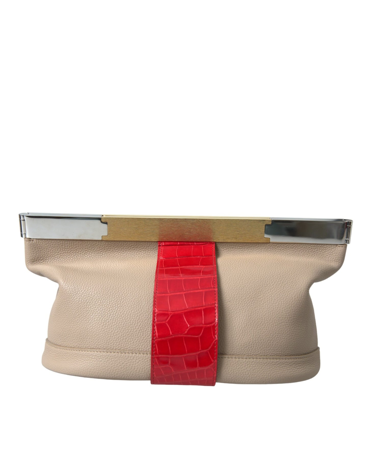Balenciaga Beige Red Two Tone Exotic Leather Pouch Bag