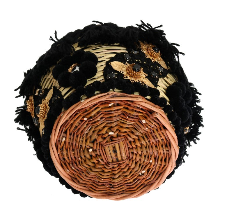 Dolce & Gabbana Beige Straw Snakeskin Pom Pom Crystal AGNESE Bag