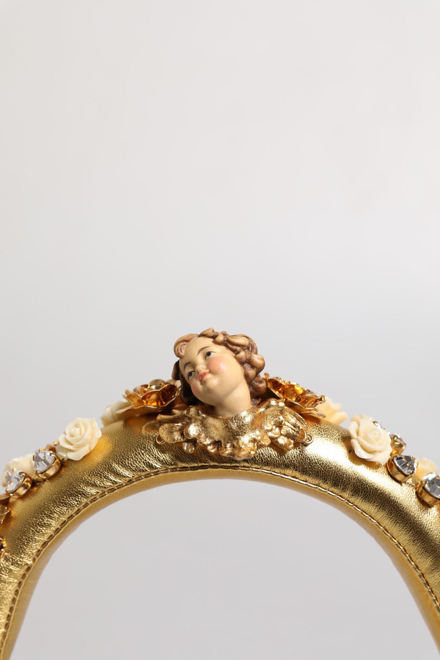 Dolce & Gabbana Gold Leather Floral Crystal Angel Headset Headphones