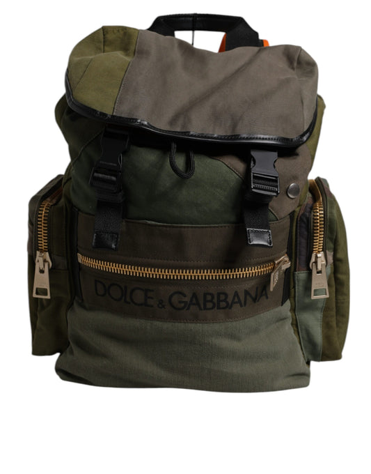 Dolce & Gabbana Military Green Patchwork Travel Backpack Bag