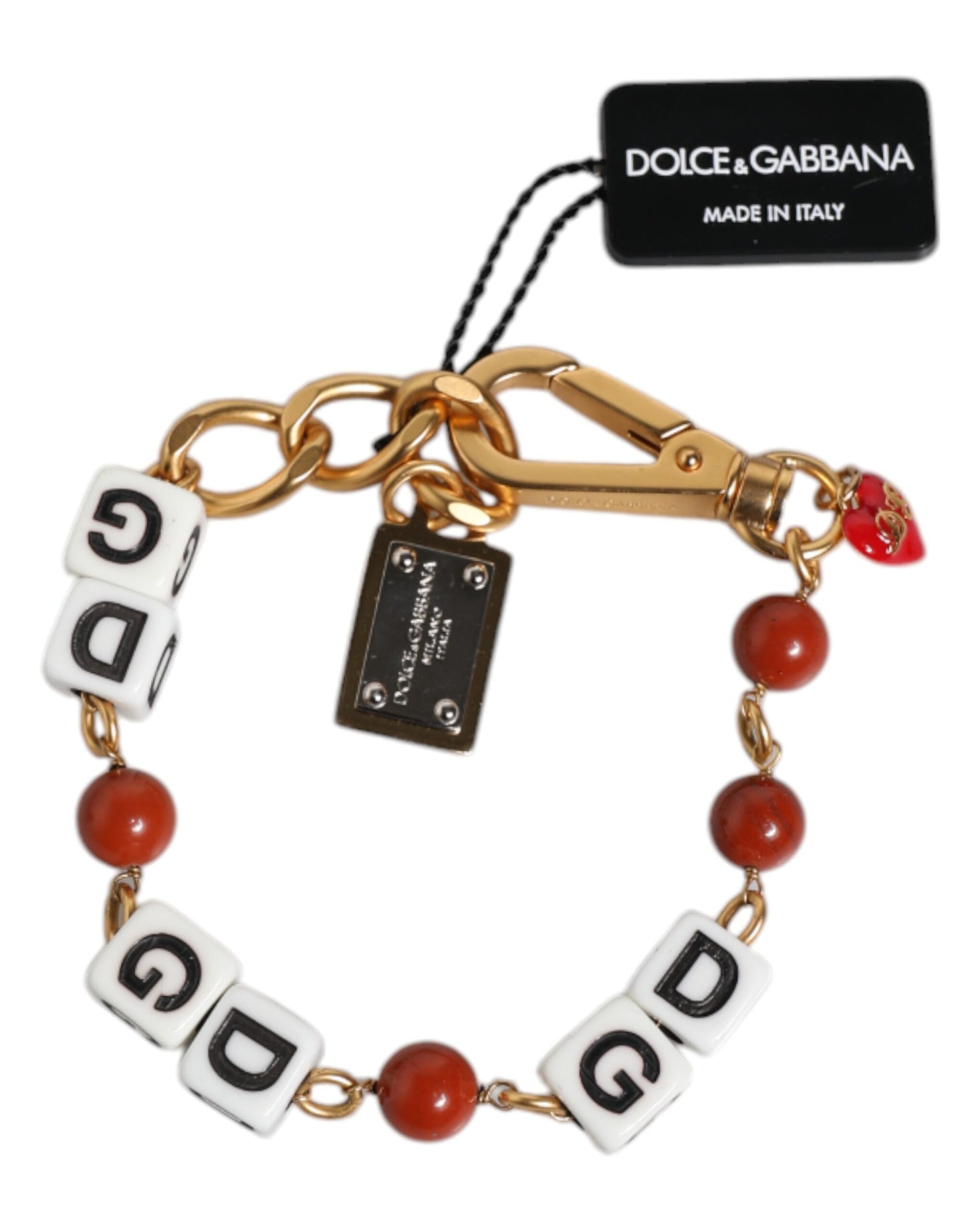 Dolce & Gabbana Multicolor Gold Tone Brass Chain DG Logo Dice Bracelet