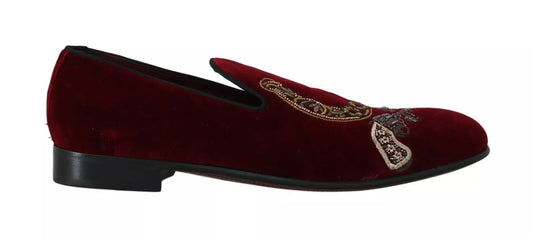 Dolce & Gabbana Bordeaux Velvet Loafers Gun Horseshoe Shoes