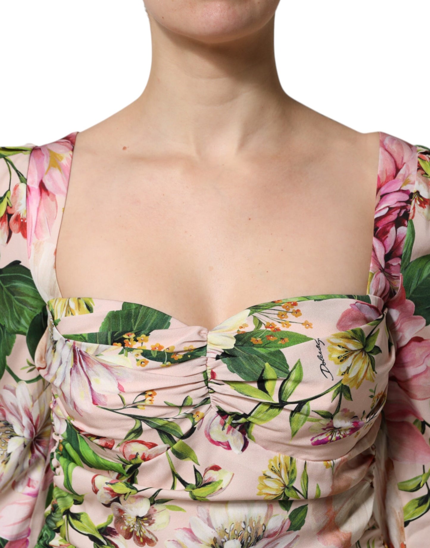 Dolce & Gabbana Pink Floral Silk Fit And Flared Midi Dress