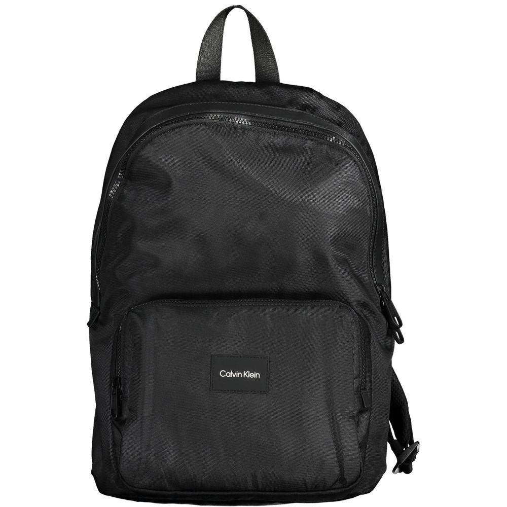Calvin Klein black polyethylene backpack front view