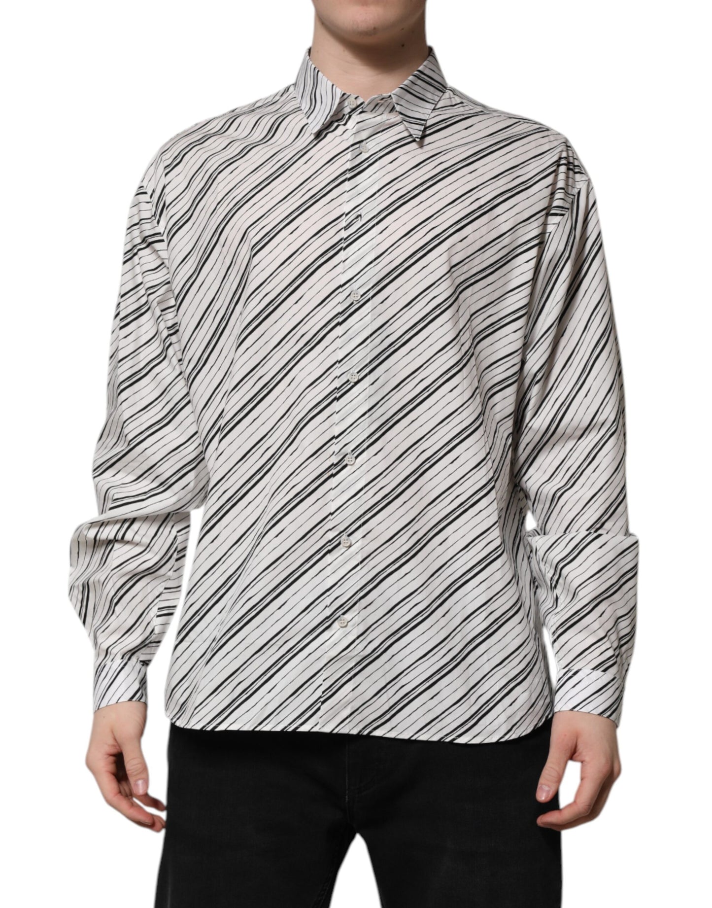 Dolce & Gabbana White Striped Long Sleeves Men Formal Shirt