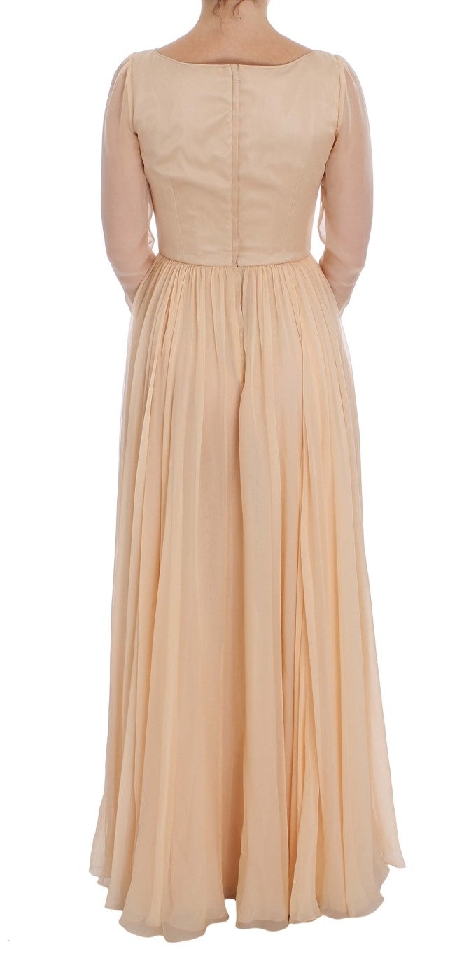 Dolce & Gabbana Elegant Beige Silk Full Length Sheath Dress