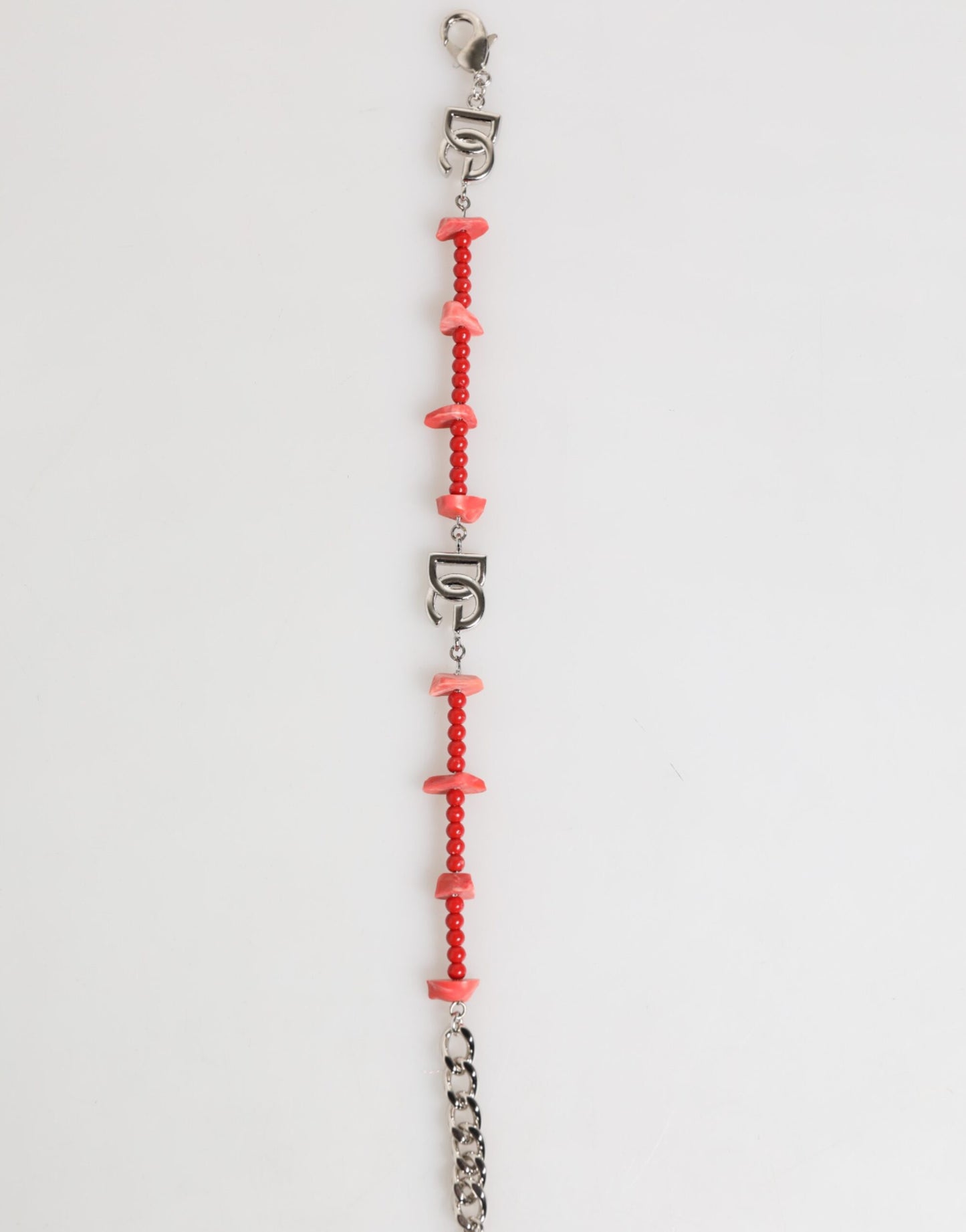 Dolce & Gabbana Silver Tone Brass Beaded Resin DG Logo Chain Men Bracelet