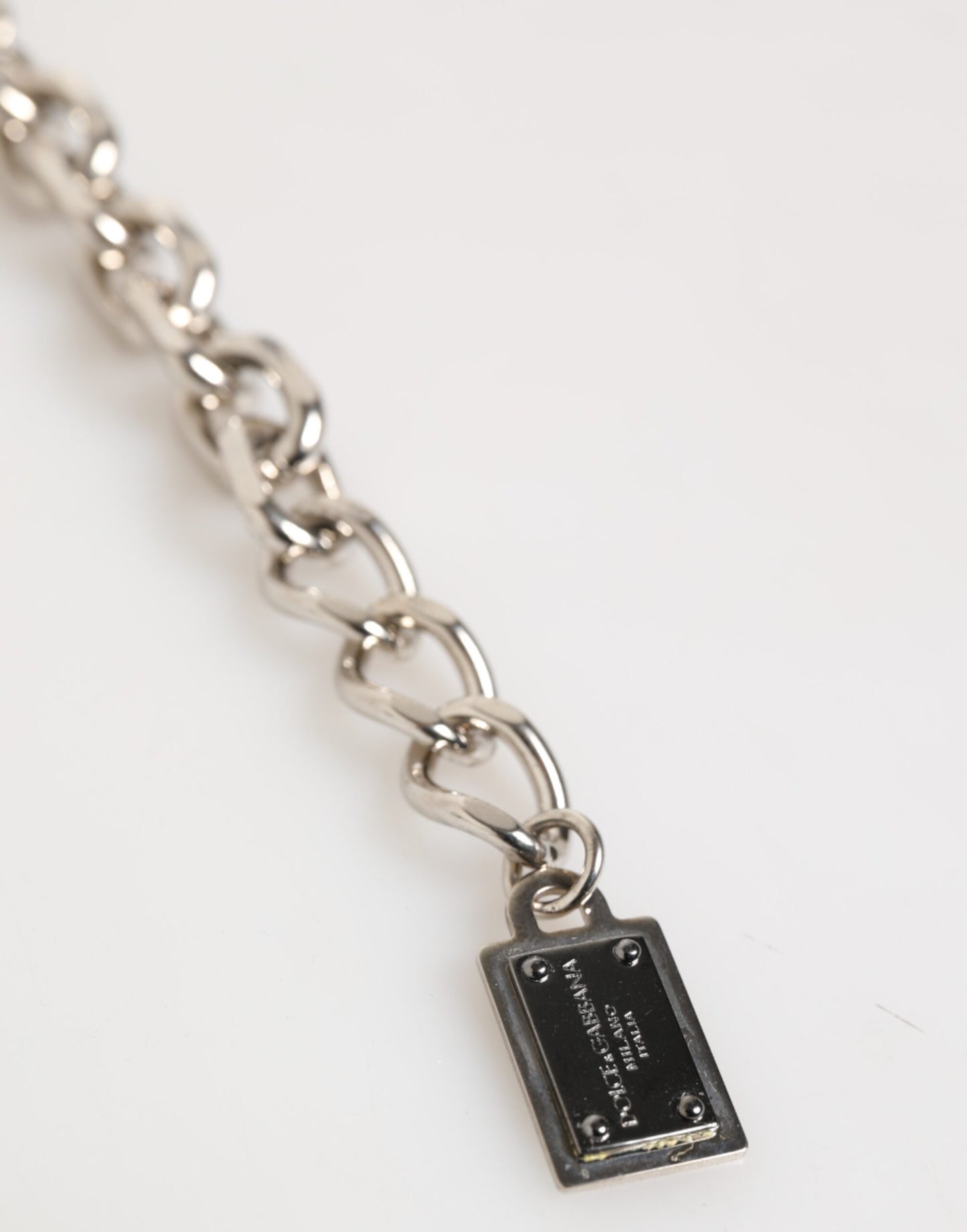 Dolce & Gabbana Silver Chain Brass Beaded Lobster Clasp Logo Men Bracelet