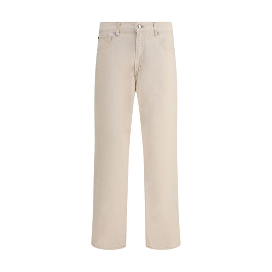 7FOR Beige Cotton Straight-Leg Jeans