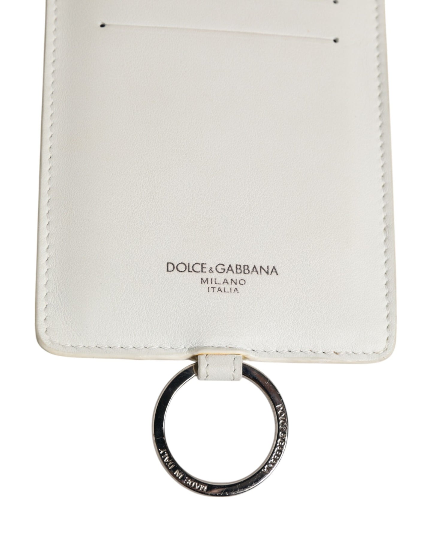 Dolce & Gabbana White Calf Leather Lanyard Logo Card Holder Men Wallet