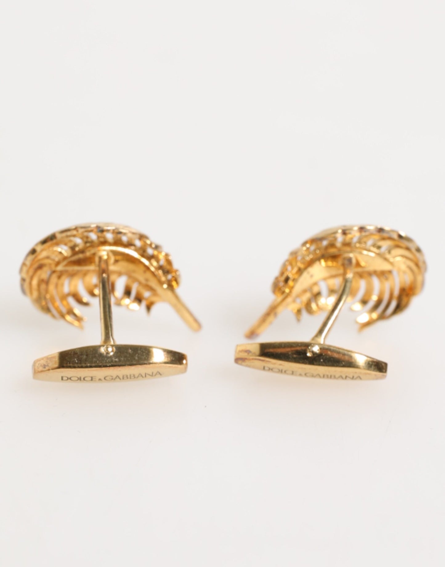 Dolce & Gabbana Gold 925 Sterling Silver Crystal Leaf Accessory Cufflink