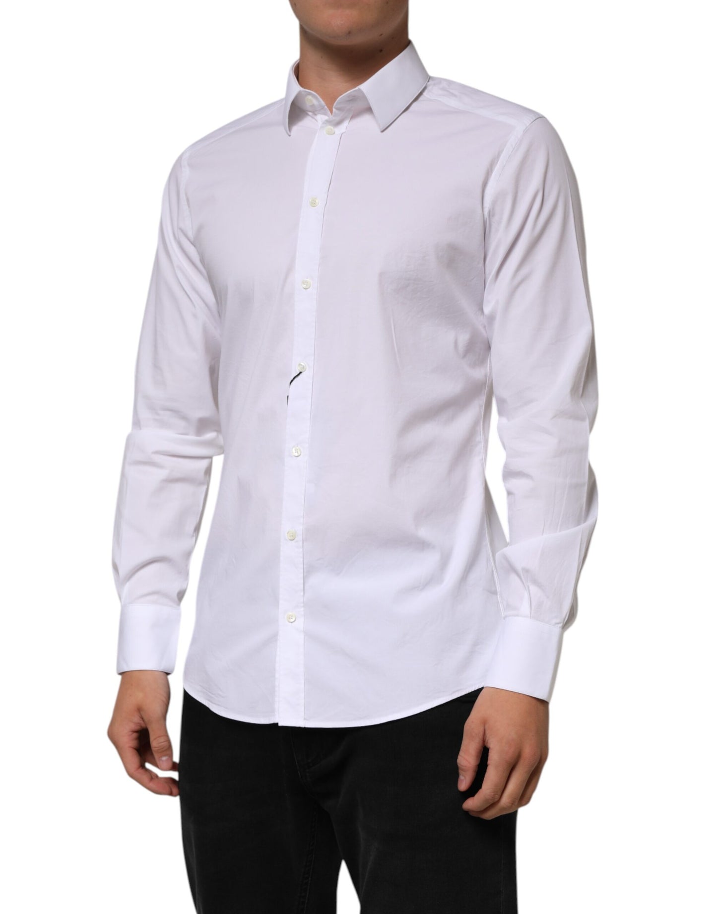 Dolce & Gabbana White Cotton GOLD Long Sleeves Formal Men Shirt