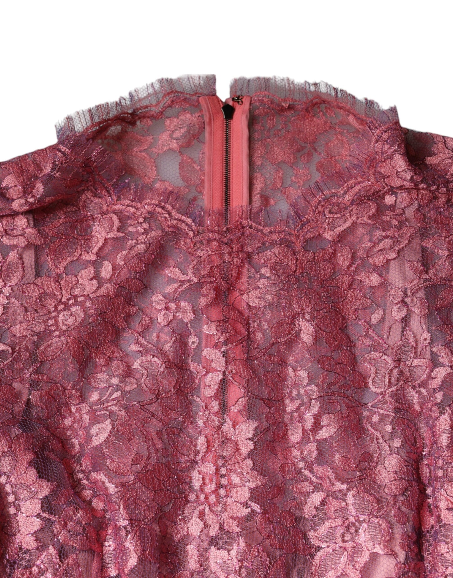 Dolce & Gabbana Pink Floral Lace Long Sleeve Midi Dress