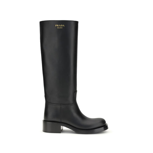 Prada Black Calf Leather Bos Taurus Boots