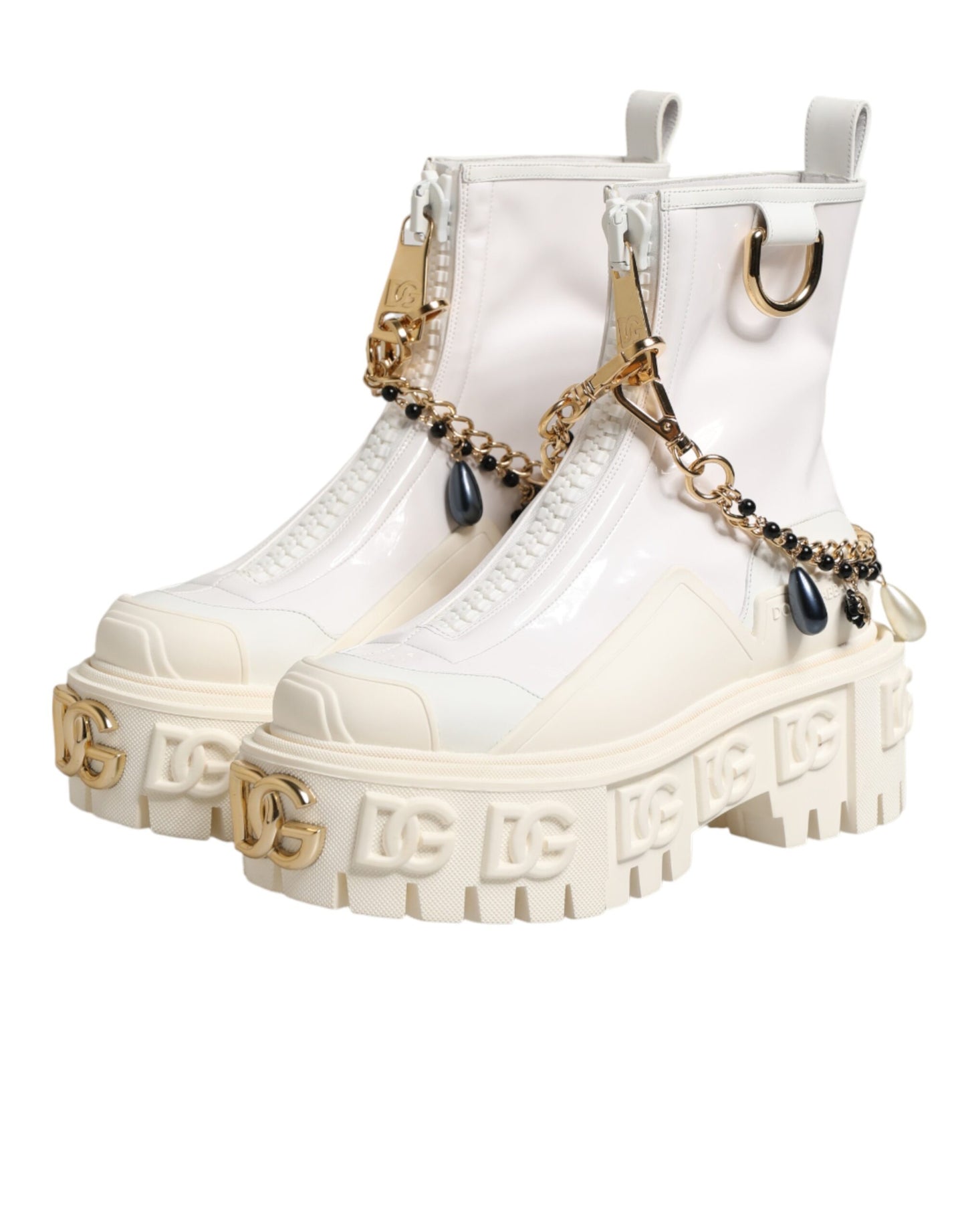 Dolce & Gabbana White Leather Rubber Logo Ankle Boots Shoes