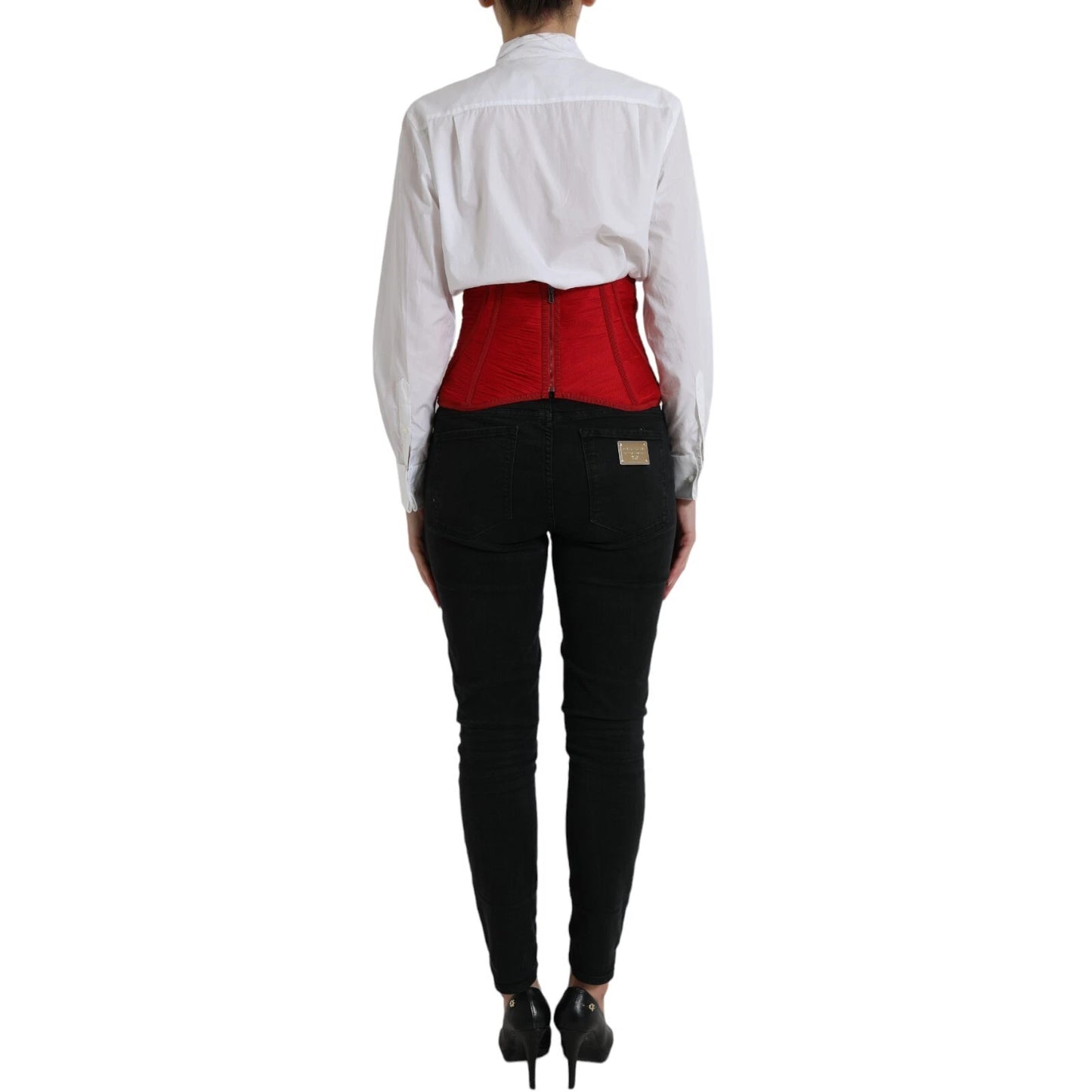 Dolce & Gabbana Red Silk Belt Waist Lace Up Strap Corset