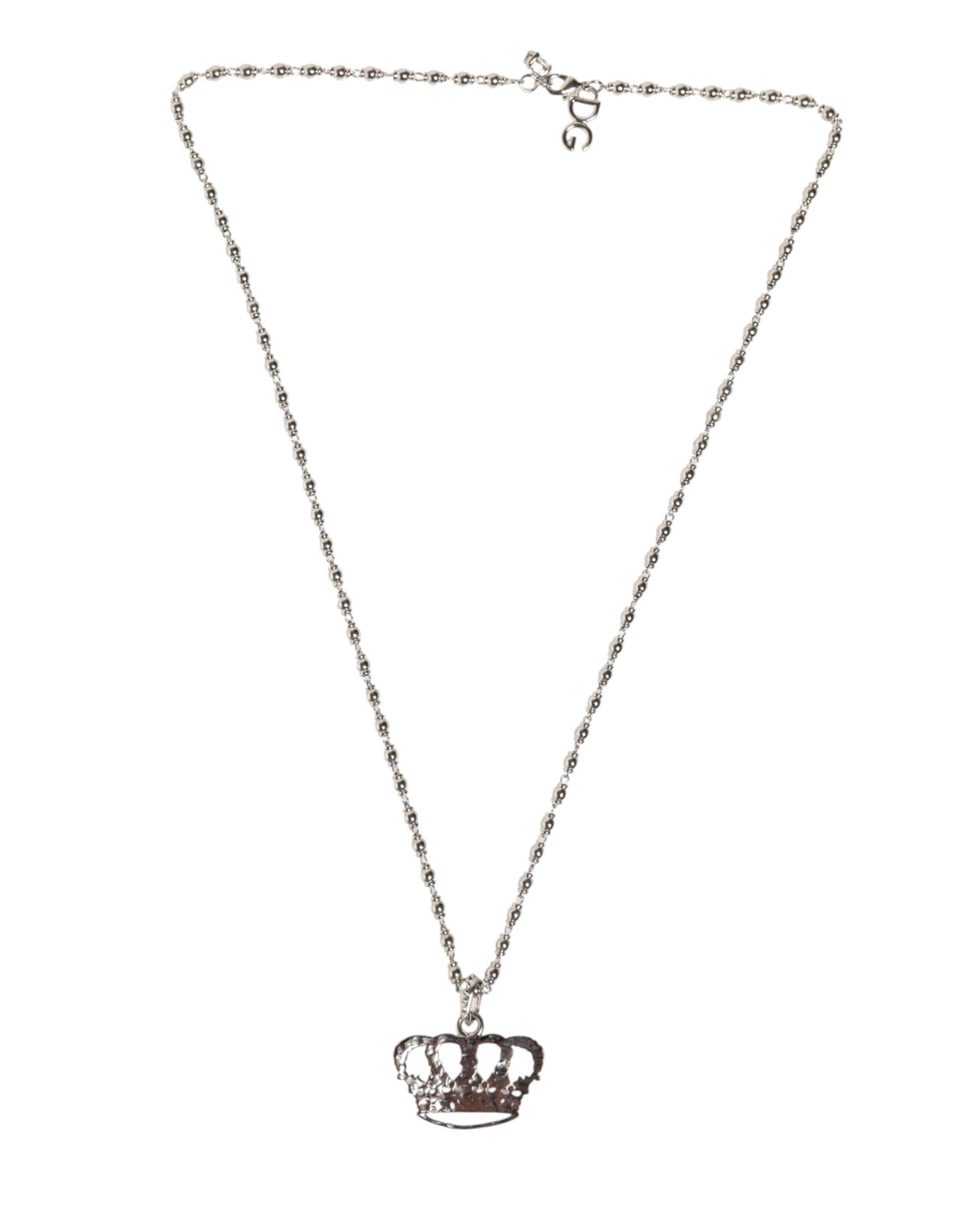 Dolce & Gabbana Silver Tone Brass Chain Crown Crystal Pendant  Necklace
