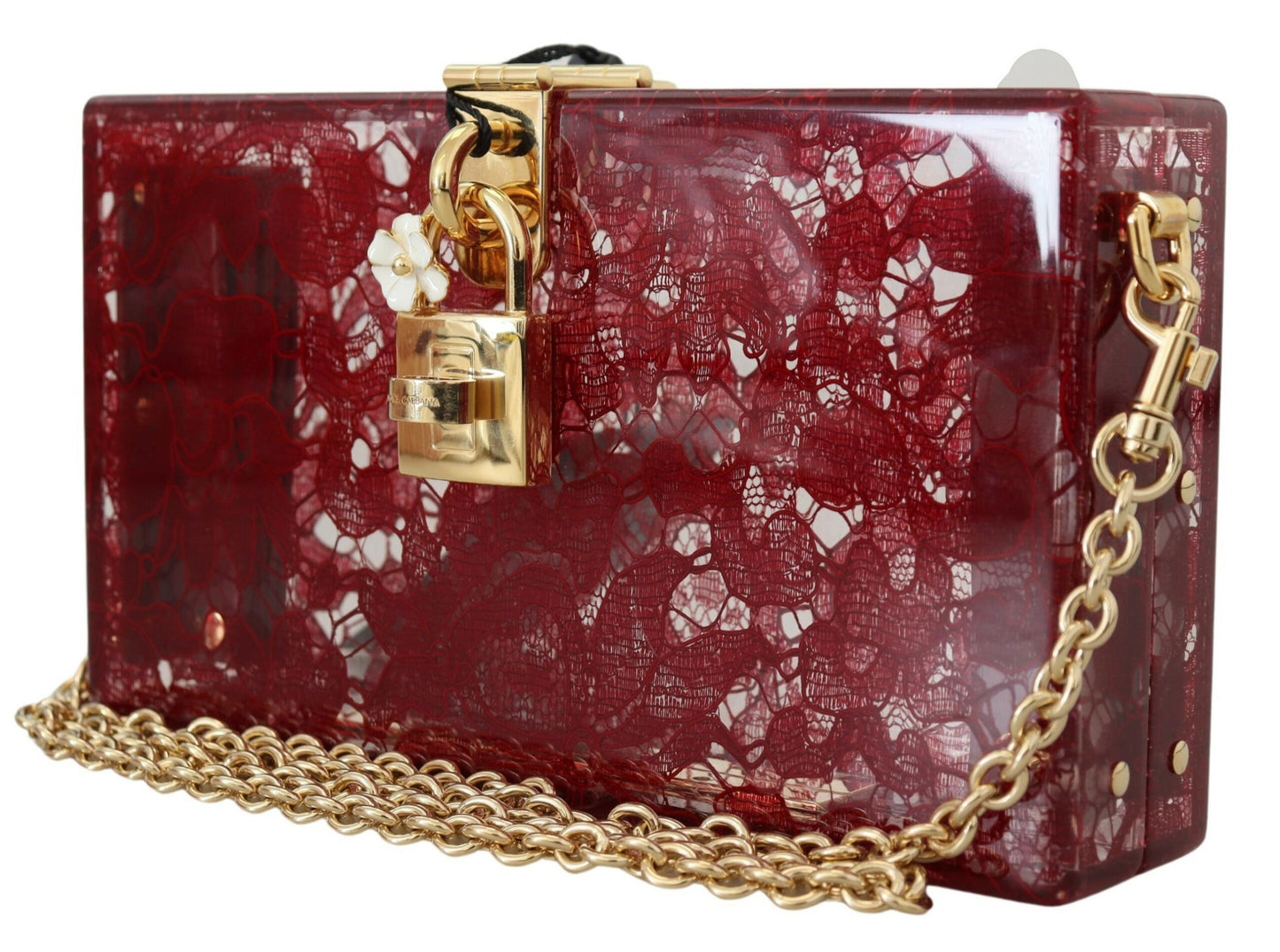 Dolce & Gabbana Elegant Dark Red Box Clutch with Gold Detailing