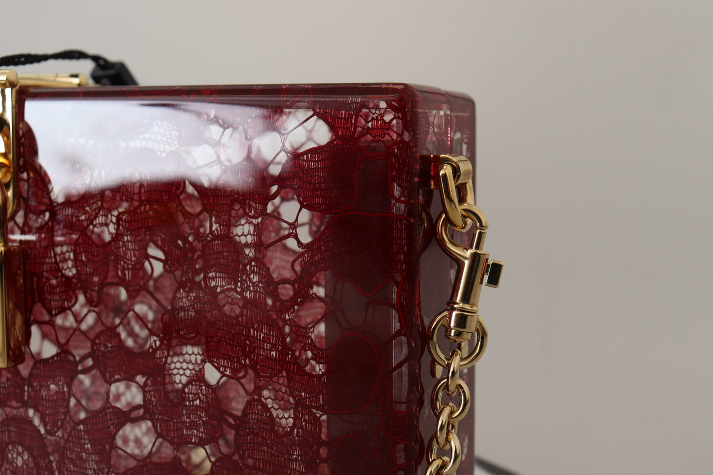 Dolce & Gabbana Elegant Dark Red Box Clutch with Gold Detailing