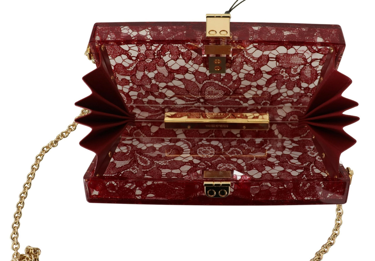 Dolce & Gabbana Elegant Dark Red Box Clutch with Gold Detailing