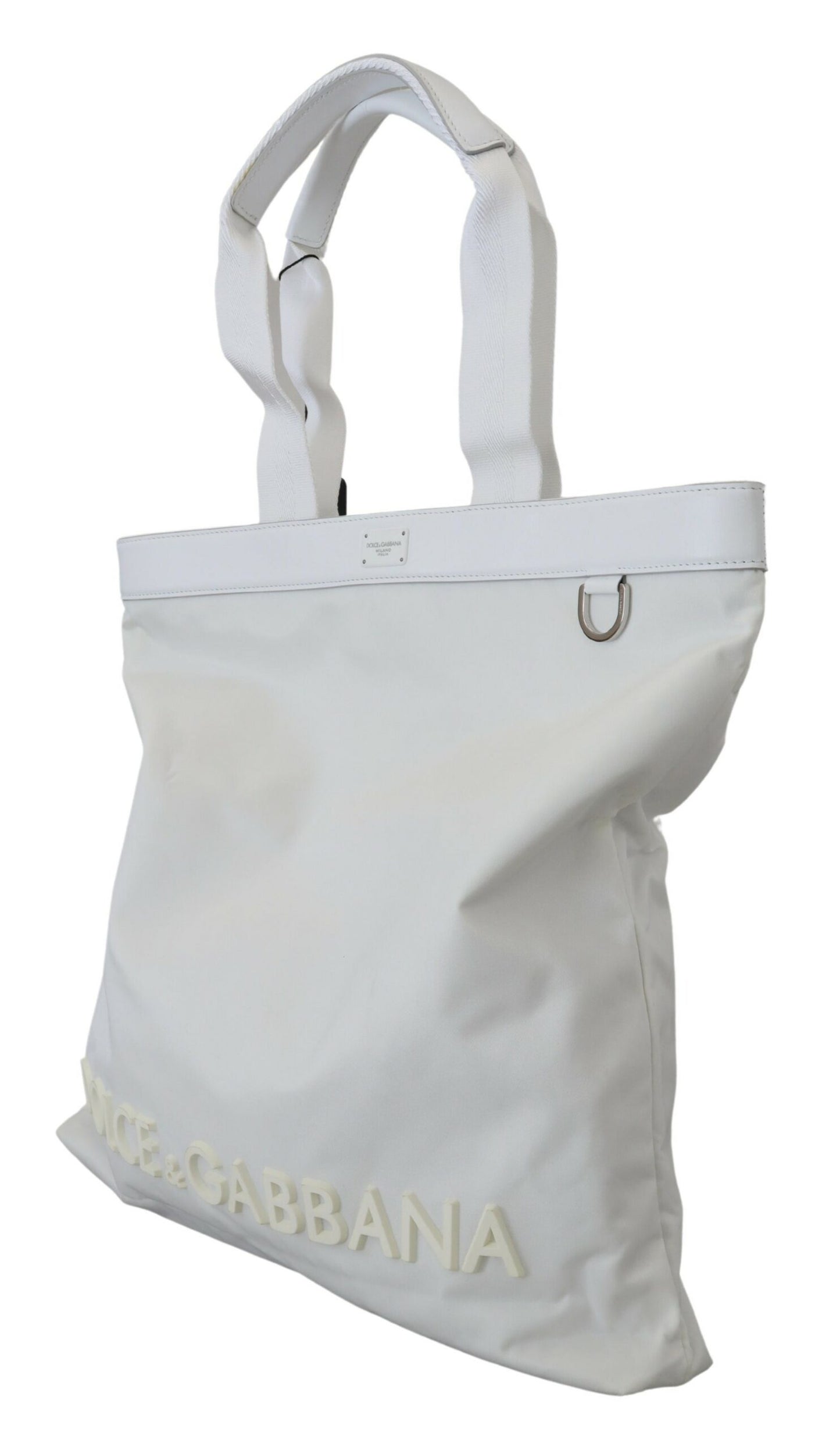 Dolce & Gabbana Elegant White Nylon Tote Bag with Leather Accents