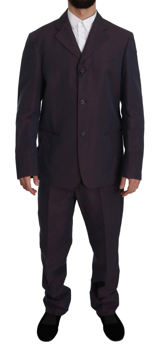 Romeo Gigli Elegant Purple Linen-Cotton Blend Suit