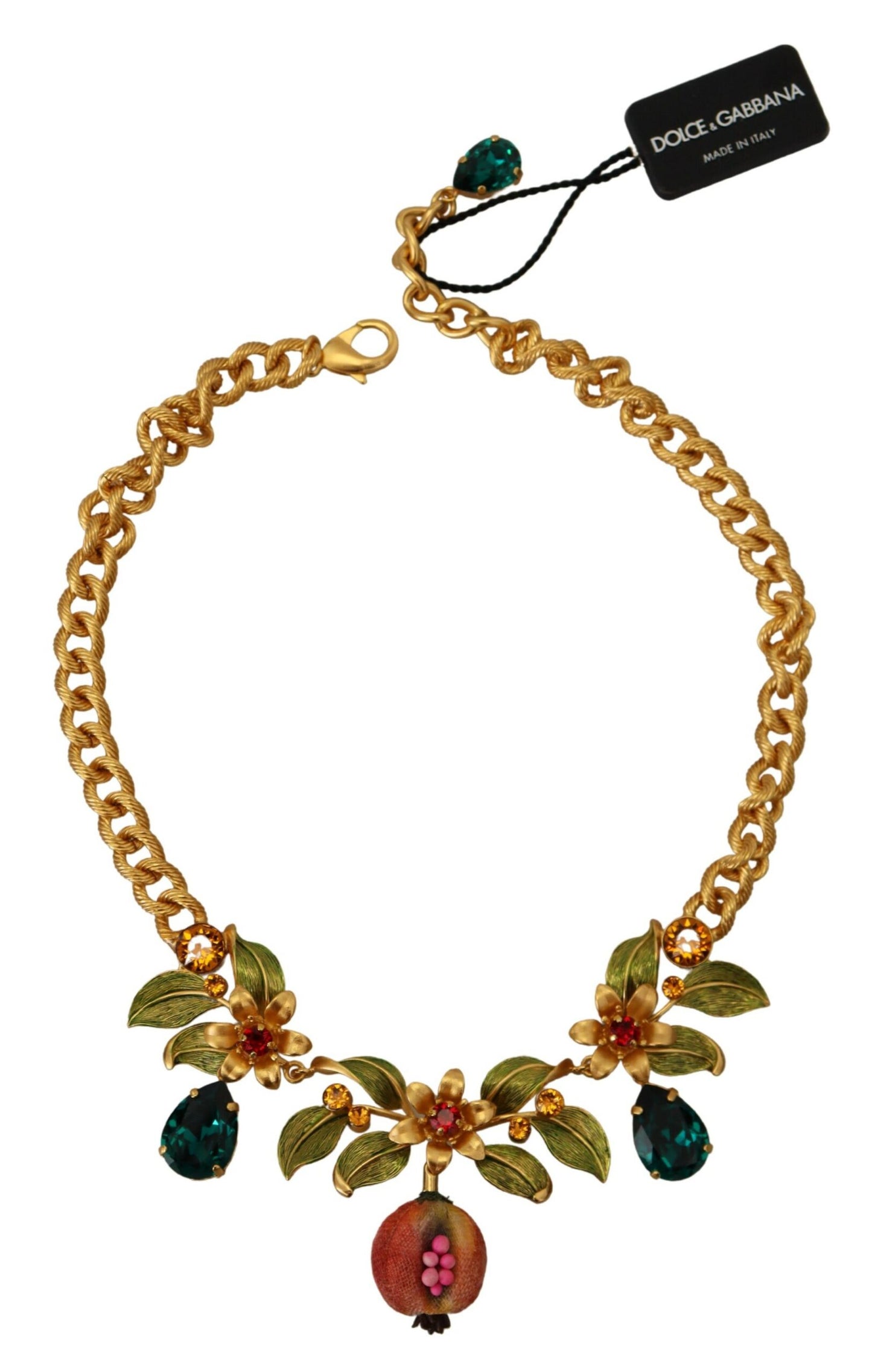 Dolce & Gabbana Elegant Floral Fruit Motif Gold Necklace