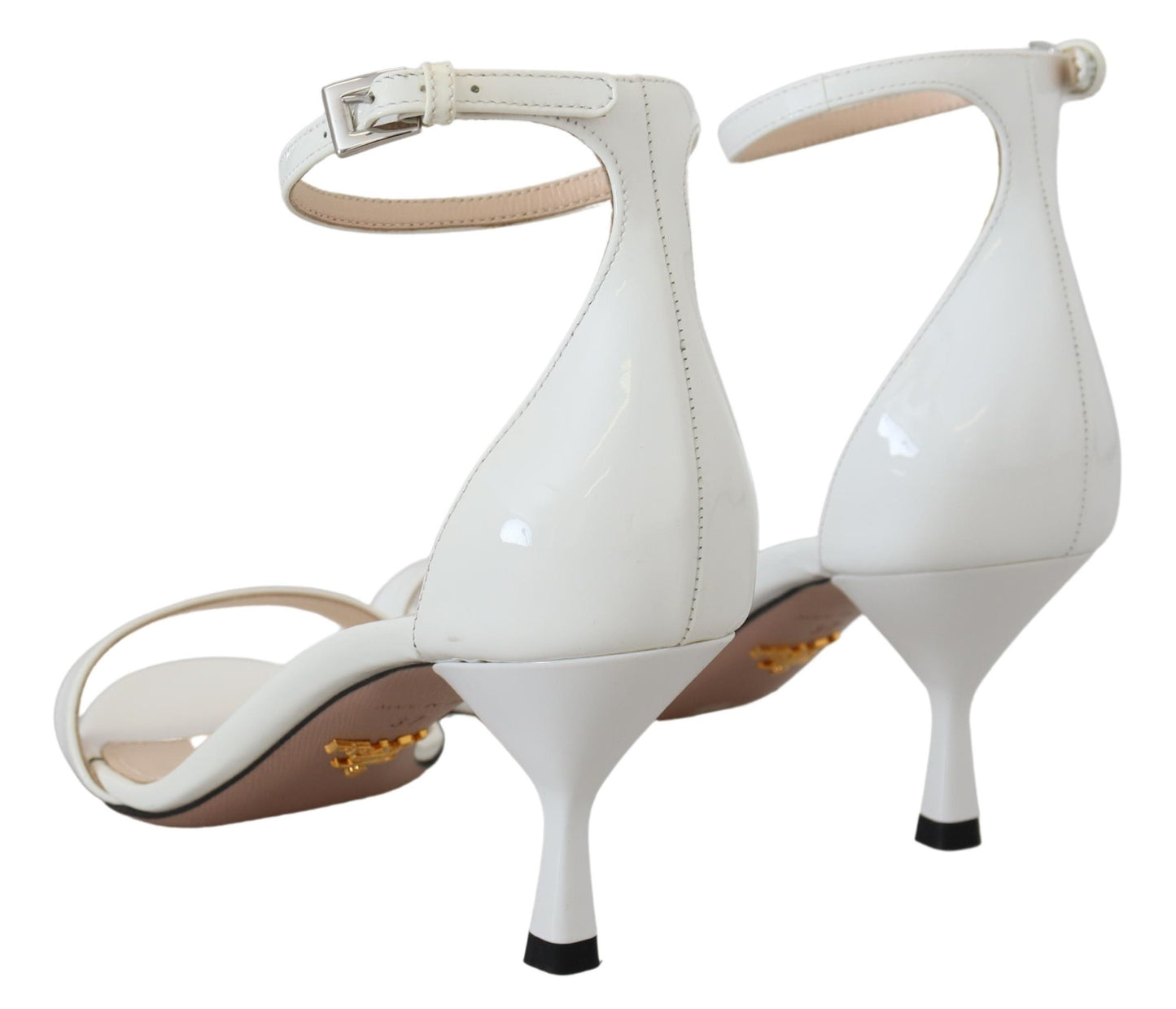 Prada Elegant White Leather Ankle Strap Heels